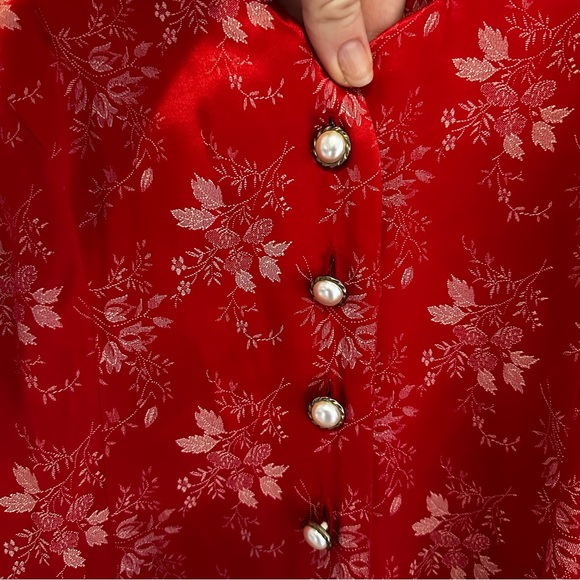 NWT Marnie West Vintage Satin Feeling Floral Red Pearl Button Dress Women’s 6 - Picture 8 of 14